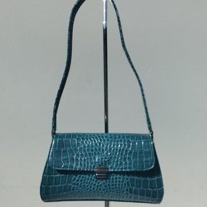 Liz Claiborne Small Midnight Blue Faux Alligator Shoulder Bag Silver Closure